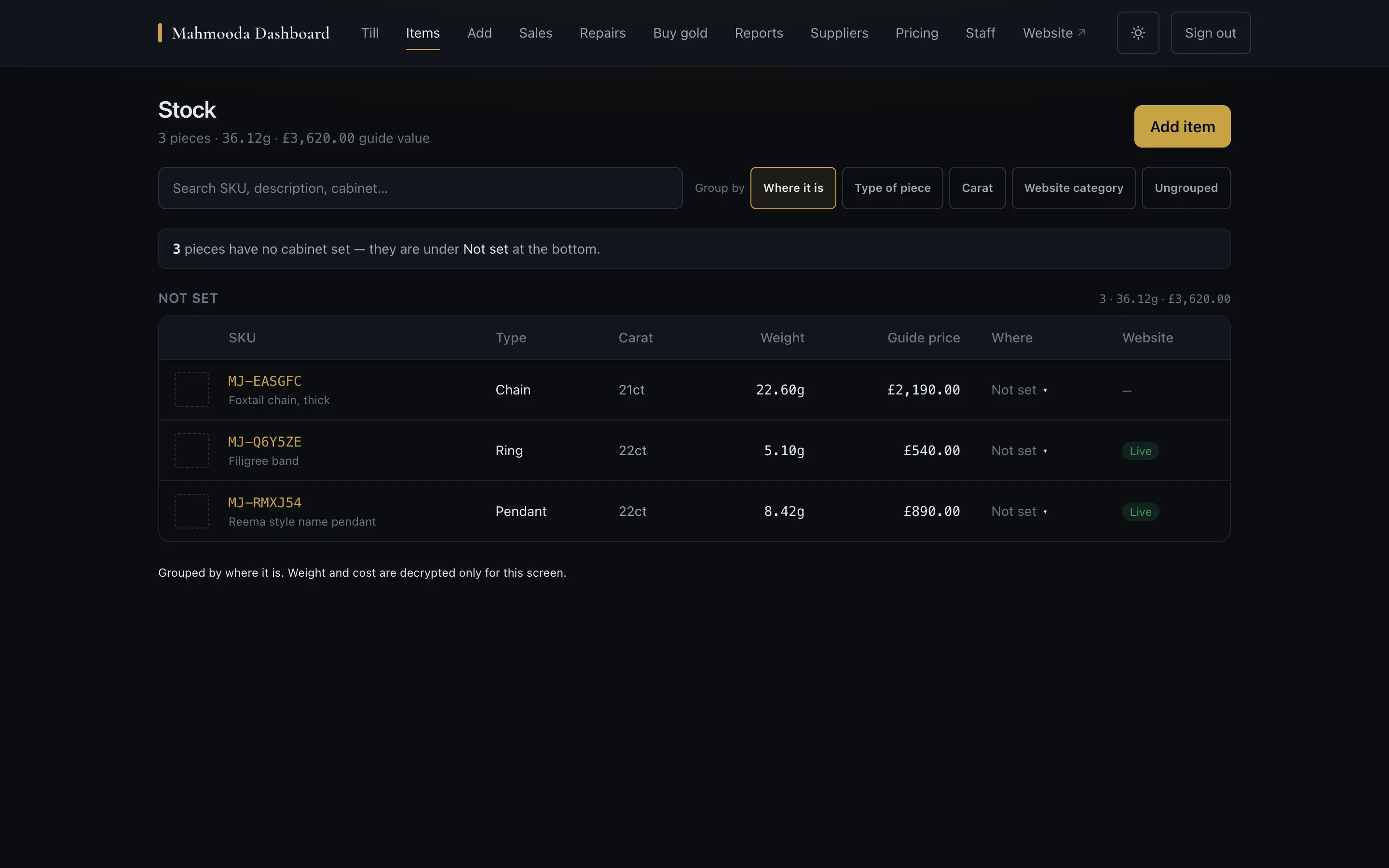 Stock Console stock list