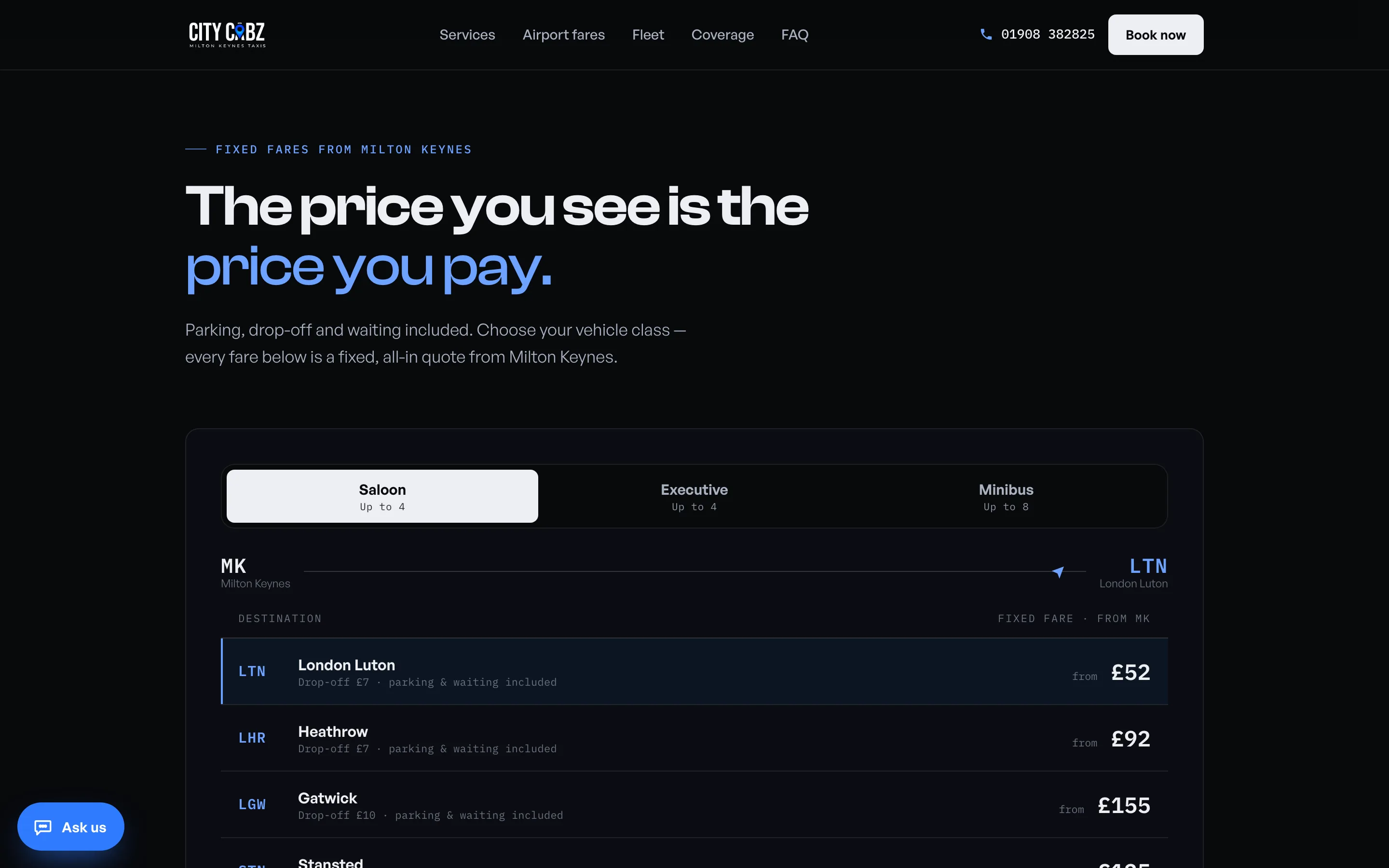 The interactive fare matrix